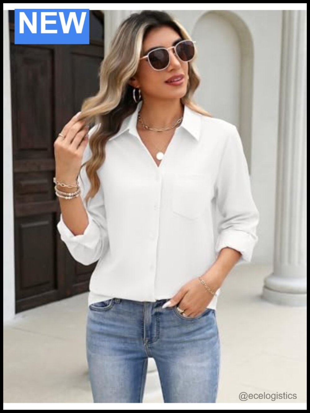 Long Sleeve Button Down Blouse Dressy Casual Work Shirt for Women - Picture 5 of 6